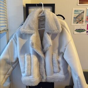 Abercrombie Oversized Short Sherpa-Lined Vegan Leather Coat